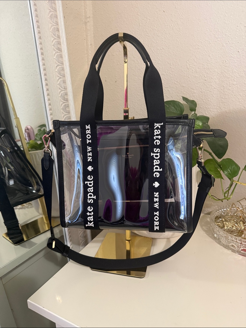 kate spade Clear Black PVC Tote with Black Branded Straps